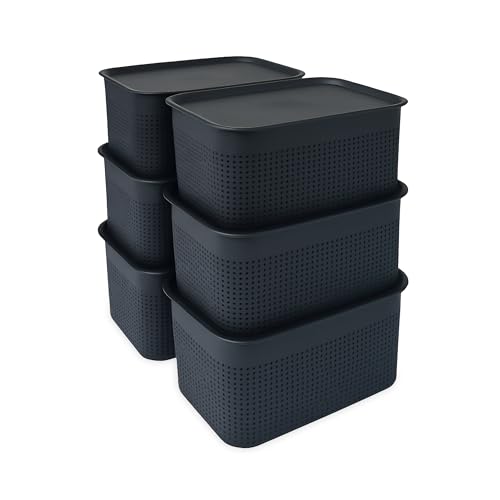 Relaxdays Aufbewahrungsbox 6er Set, mit Deckel, Organizer-Box 5 L, HBT:...
