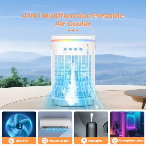 Portable Air Conditioners, 1400ML Mini Air Conditioner Evaporative Personal Cooler Humidifier with Remote, 3 Speeds Mini AC Desktop Cooling Fan for Home Office Bedroom - Image 3