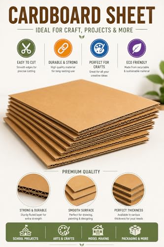 Image of Mechdel 5-Ply Corrugated Cardboard Sheets, Cardboard Inserts for Packing, Mailing, Crafts - Kraft Brown, 12 x 12 Inches (12)