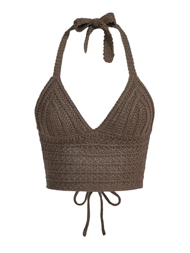 SOLY HUX Womens Crochet Halter Crop Tops Summer Sexy Knitted V