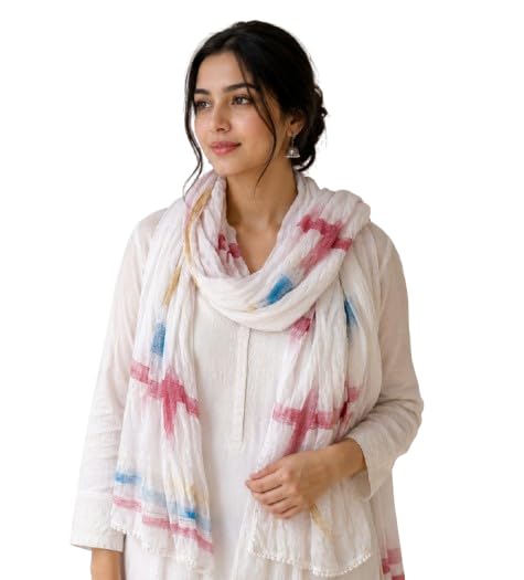 Womens Cotton Printed Chunni Dupatta Lightweight Soft Ethnic Stole Traditional Daily and Festive Outfit Accessory (White)-picture-55
