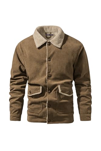 Mr.Stream Men's Lapel Collar Fleece Sherpa Lined Corduroy Vintage Button Jacket Coats2