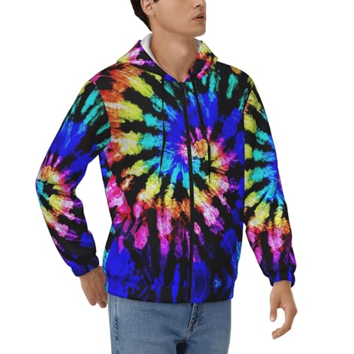 Tie Dye Men Spring Hoodies Casual Hoodies With Zip Pockets Full Zip Sweatshirt Sports Hooded Jacket