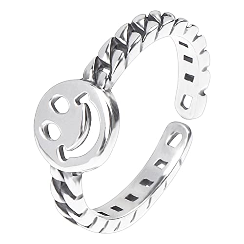 Smiley Face Ring, S925 Sterling Silver Smile Tail Adjustable Finger Ring for Women Girls Open Ring for Valentine s Day Mother s Day