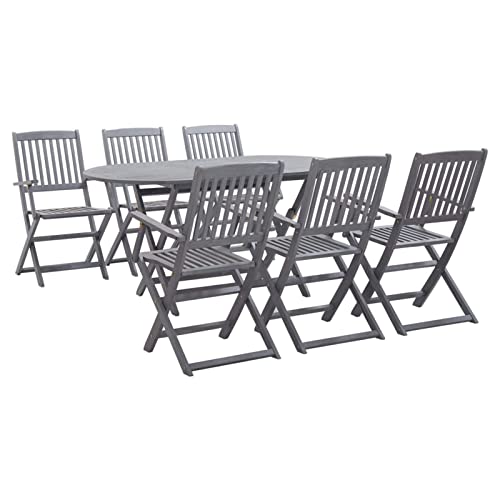 Lechnical 7 Piece Garden Dining Set Solid Acacia Wood Grey