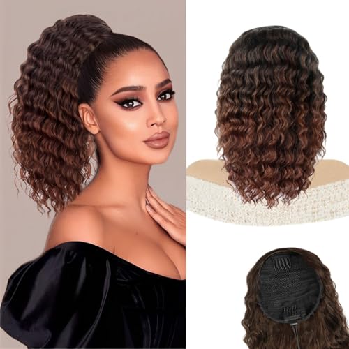 AISI BEAUTY Curly Ponytail Extension,Drawstring Ponytail for Black Women Synthetic Curly Wavy 14 Inch Fake Clip in Ponytails Hair Extensions for Daily Use（14-T30）