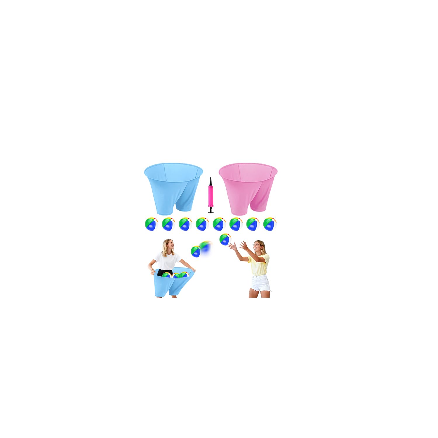 Granny Pants Outdoor Game, 2PCS Granny Pants Game with 8 Bouncy Balls and 1 Air Pump (Random Colors) Granny Pants Yard Game Ring Toss Game Set