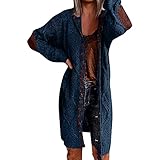 Plus Size Long Cardigan Sweaters for Women, Hooded Long Sleeve Chunky Cable Knit Elbow Patch Coat...