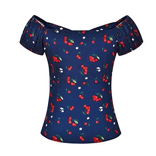 Image of YARN & INK Women's Rockabilly Tops 1950s Pinup Shirt Casual Off Shoulder Vintage Blouse