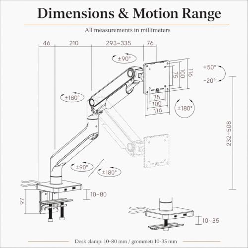 Image of BIJASANI Heavy Duty Single Monitor Arm l 3 Years of Warranty l 20KG Capacity l Gas Spring Dual C-Clamp Desk Mount for 17-49 Inch Ultrawide Screens, Premium Motion Stand,