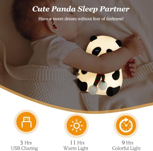 Image of Panda Night Lamp, Panda Touch Silicone Lamp, 7 Colour Changing Light for Kids Bedroom, USB Rechargeable,Birthday Gift for Girls and Boys