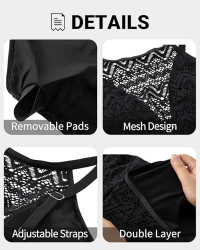 Tempt Me Women High Neck One Piece Swimsuit Lace Hollow Out 1 Piece Bathing Suits Deep V Neck Swimwear2