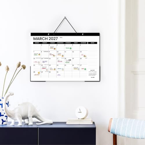 Image of SUNEE Desk Calendar 2027 - 17 inch x 12 inch Desk Pad Calendar, 18-Month Monthly Planner Oct. 2026 - Mar. 2028, Desktop Calendar with 308 Planner Stickers, Plastic Protective Corners for Office, School and Home, Black