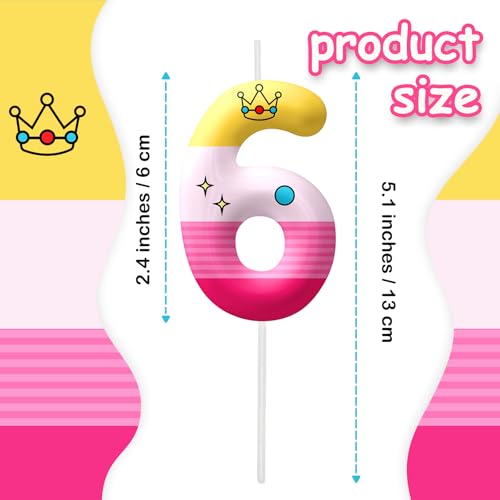 Image of Pink Cartoon Birthday Candles, Number 6 Candle Pink Themed Birthday Party Supplies, 2.4 inch Birthday Candles for Cake Topper Party Decorations, Birthday Decorations for Boys Girls (Number 6)
