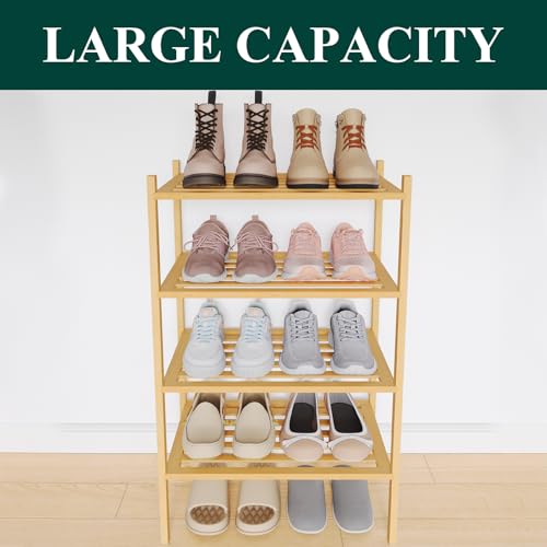 Image of Smiry Bamboo Shoe Rack, 5 Horizontal Slats, 4 Tier - 17.3 inch Wide, Natural