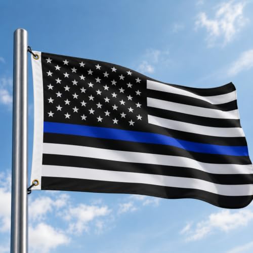 Image of AhfuLife 2pcs Thin Blue Line American Flag 3x5 Ft for Outside