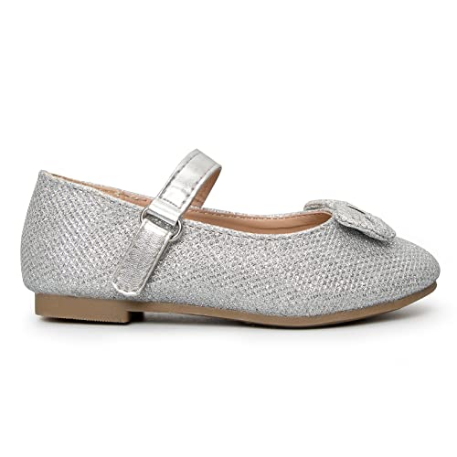 K Komforme Girl's Ballet Flats Non-Slip Soft Mary Jane Walking Party Dress Shoes For Toddler/Little Kid/Big Kid Silver Glitter #TOP3