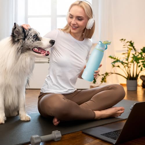 Image of Fjbottle 32oz Stainless Steel Insulated Water Bottle No Straw Spout Lid | Leakproof Keeps Cold 24H, Double Wall Vacuum Insulated, BPA Free, Easy to Clean Sports Water Bottle for Gym Hiking & Outdoor