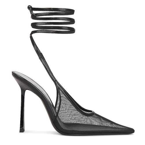 Women's Pointed Toe Mesh Slingback Pumps Backless Strappy Lace Up Stiletto High Heels Stylish Party Dress Heels for Woman3