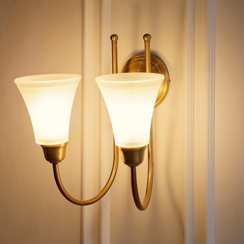 Image of Divine Trends Double Hockey Wall Lamp Antique Brass Finish with Hammered Frosted Glass Shade for Living Room, Bedroom, Home Decoration Wall Light - Pack of 1