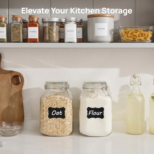 Image of Vtopmart 1.1 Gallon Glass Storage Jars with Airtight Clamp Lids, 2 Pack | 140oz Square Canisters with Wide Mouth, Measurement Marks, Large Food Container for Flour, Sugar, Rice, Pickling, Fermenting