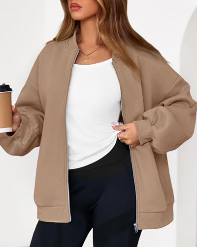 KIRUNDO Oversized Sweatshirt for Women Zip Up Bomber Jacket(Khaki, XL) - image 8