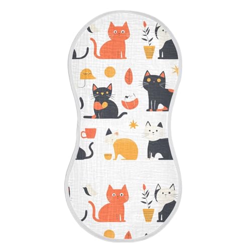 2 Pack Baby Burp Cloths, Soft Absorbent Burping Cloths for Babies, Cotton Milk Spit Up Rags, Large Size for Newborns, Baby Boys and Girls (Cartoon Cat Set)