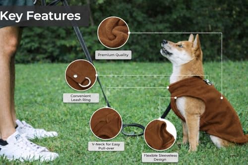 JACKO & CO Fleece-Weste mit Ring für die Leine – weich, leicht, atmungsaktiv für Welpen, kleine, mittelgroße Hunde, Kätzchen, Katzen, Chihuahua, warm für Herbst/Winter (Braun, Größe M, 2,7-4,5kg)