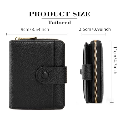Small Purses for Women, Card Holder Ladies Wallets, Bifold Leather Card Wallet Organizer, RFID Blocking Wallet for Women with Zipper Coin Pocket with Multiple Card Slots, Black - Image 4