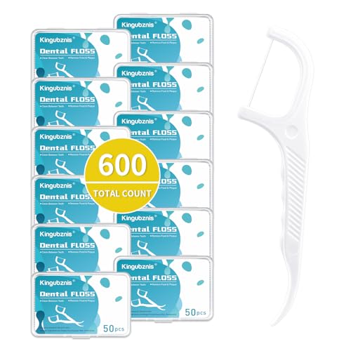 Kingbzis 600 Count Dental Floss Picks – Non-Slip Grip Handle,Non-Breakable Tooth Picks Flossers – Includes 12 Portable Cases,Family Restaurant Bulk Pack