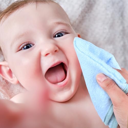 Image of CroBlissful 12 Pack Colorful Baby Washcloths 12 * 12 inch Newborn Wash Cloths Baby Soft Cotton Towels Reusable Baby Wipes for Face Baby Shower Gifts, 4 Colors (Blue)