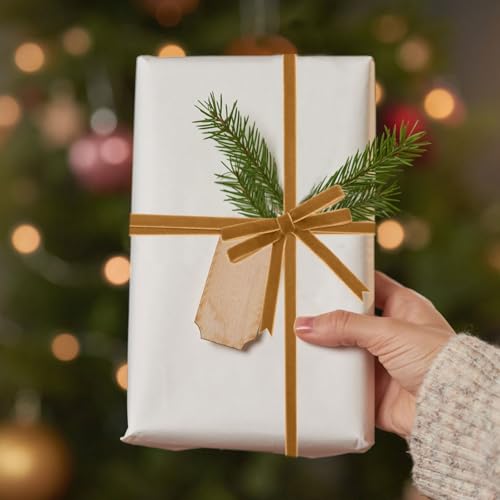 Image of Tsorode 25 Yards Velvet Ribbon for Christmas Tree Gift Wrapping,3 /8 Inch (Khaki, 3 /8 inch)