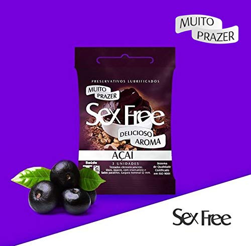 Preservativo Lubrificado Sex Free Açaí Com 3 unidades