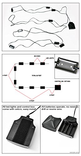 Universal 8 Pods 16X White LED Rear Trunk Truck Cargo Bed Work Lights Lamps + Wiring w/On Off Control Box Switch