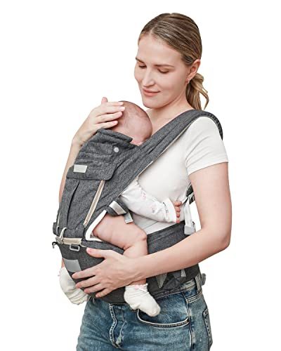 Image of Baby Carrier with Hip Seat, Baby Carrier Newborn to Toddler, Detachable Baby Hip Seat Carrier for 7 -66lbs, All Seasons Baby Holder Carrier, All Position.(Dark Grey)
