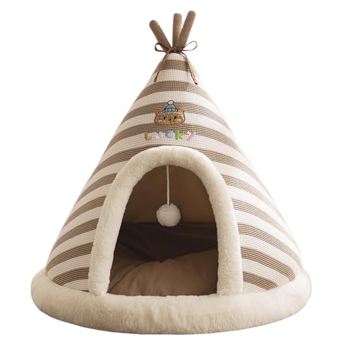 Katzenzelt Tipi für Katzen & Hunde, Flauschige Katzenhöhle mit dickem Kissen, Warmes Winter Katzenbett...