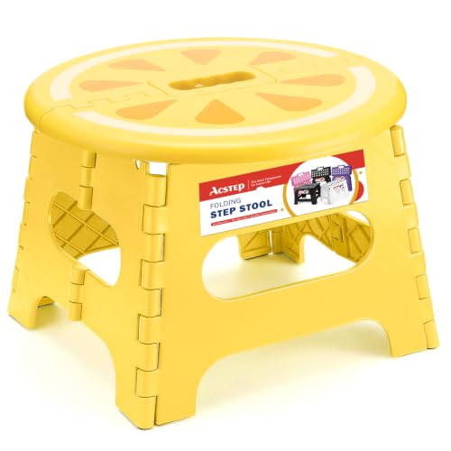 Image of ACSTEP 9 Inch Folding Step Stool for Kids, Sturdy Collapsible Step Stool Foldable Up to 300 lbs for Toddlers, Non Slip Foot Stools with Handle for Kitchen, Bathroom, Bedroom, Outdoor, Lemon Yellow