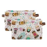 susiyo Taiwanese Boba Pearl Milk Tea Storage Bins Large Fabric Sorage Baskets for Shelves 2 Pack Foldable Decorative Closet Baskets with Handles for Organizing Shelf Clothes Home Office, 15x11x9.5Inch