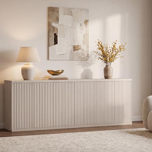 Image of SICOTAS Buffet Cabinet with Storage Accent Sideboard Modern Credenza with Doors & Shelves Fluted Media Console Mid Century Coffee Bar Table for Living Room Kitchen Dining Room Hallway