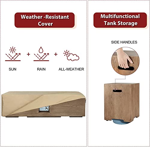 Ecotouge 48Inch 2-Piece Outdoor Propane Gas Fire Pit Table, 50,000 Btu Auto-Ignition Rectangular Fire Table W/Tank Holder, Wind Guard, Weather-Resistant Waterproof Cover, Glass Stone #TOP2