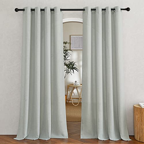 NICETOWN Linen Gray Curtains 84 inches Length 2 Panels Set, Grommet Flax Linen Burlap Semi Sheer Eclectic Drapes Privacy with Light Filtering for Kids Room/Living Room, W52 x L84