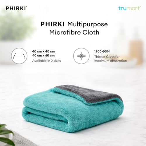Image of Microfiber Cloth for Car 1200 GSM, Car Drying Towel 40x40 cm, Twisted Loop Car Cleaning Cloth, Super Absorbent Microfiber Car Towel, Lint Free Edgeless Detailing Cloth, Aqua Blue Grey, 1 Pc