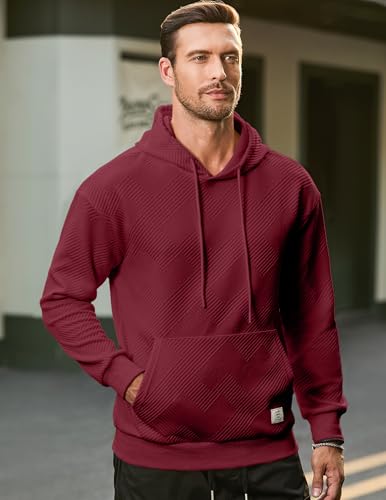 Image of JMIERR Mens Hoodies Sweatshirts Texture Hooded Collar Drawstring Long Sleeve Casual Pullover Shirt