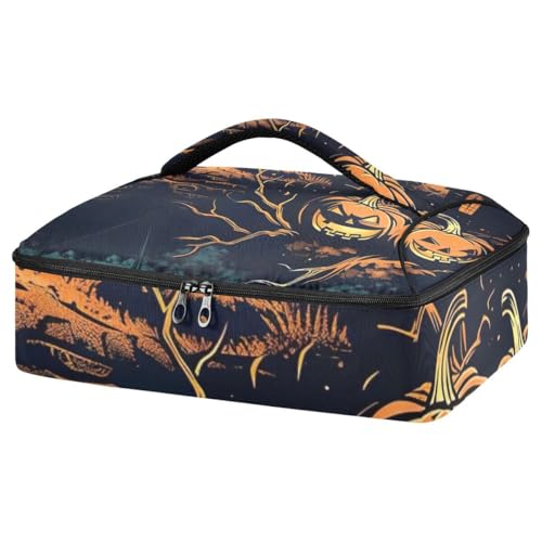 Porta casseruola isolata a forma di zucca di Halloween borsa per il trasporto di casseruole per cibi caldi o freddi adatta per cene feste campeggio