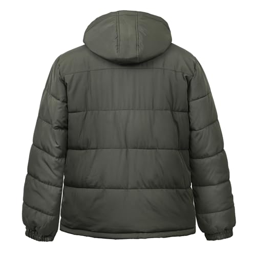 Image of Men's Hooded Puffer Jacket Down Alternative Lightweight Warm Coat Stand Collar Winter Insulated Quilted Coat