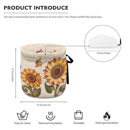 Image of Sunflower Bee Print Tea Cozy for Teapot Insulated Tea Kettle Cosy Drawstring Design Teapot Insulation Cover for Keeping Warm