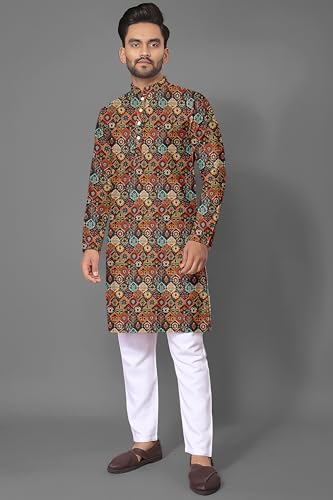 Image of LAXBON Men's Stylish Printed Kurta for Festivals & Functions(02-Long Kurta-Green XXL BZ)