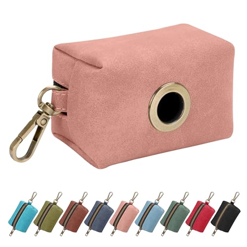 Image of Didog PU Leather Dog Poop Bag Holder, Easy-Pull with Metal Clip, Pink