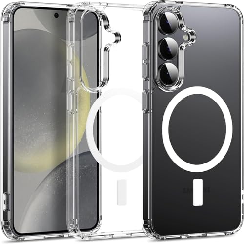 Image of JGD Magnetic Case for Samsung Galaxy S24 5G Compatible with MagSafe, Shockproof Phone Bumper Cover, Anti-Scratch Clear Back (Clear)