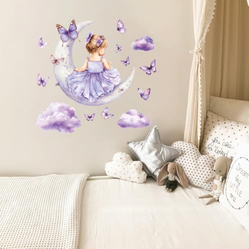 Vinilos Decorativos PLIGREAT 2 Hojas Luna Morada Mariposas